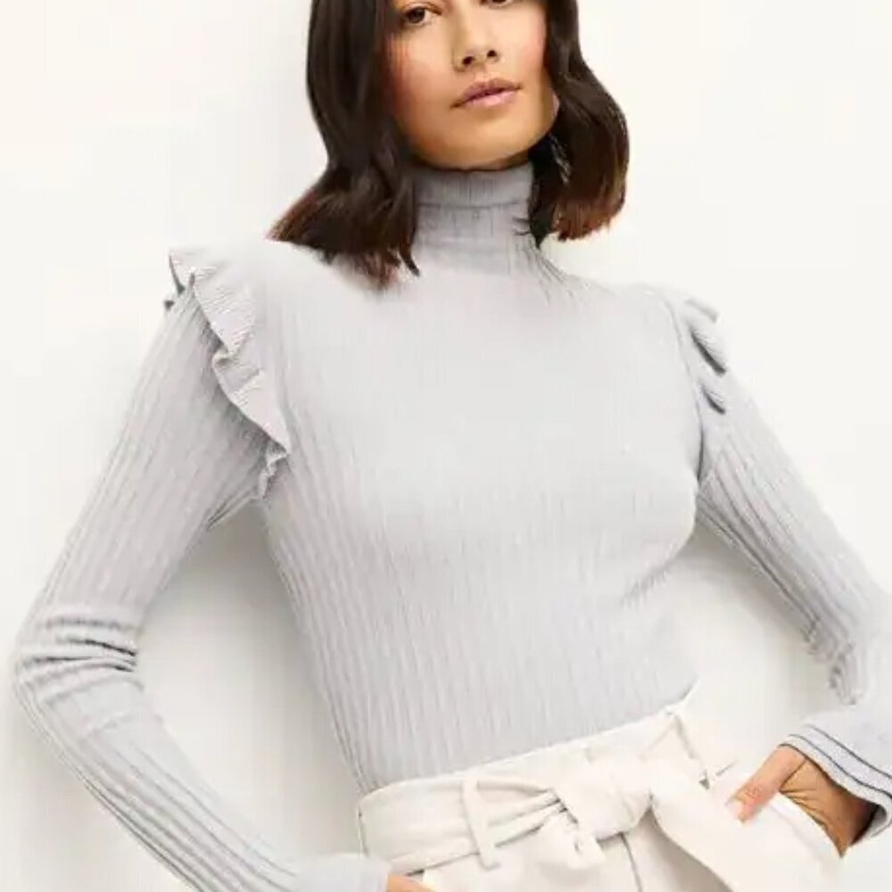 Marie Oliver Tinley Ribbed ruffle Turtleneck - Snow Women's Medium (NWT)
